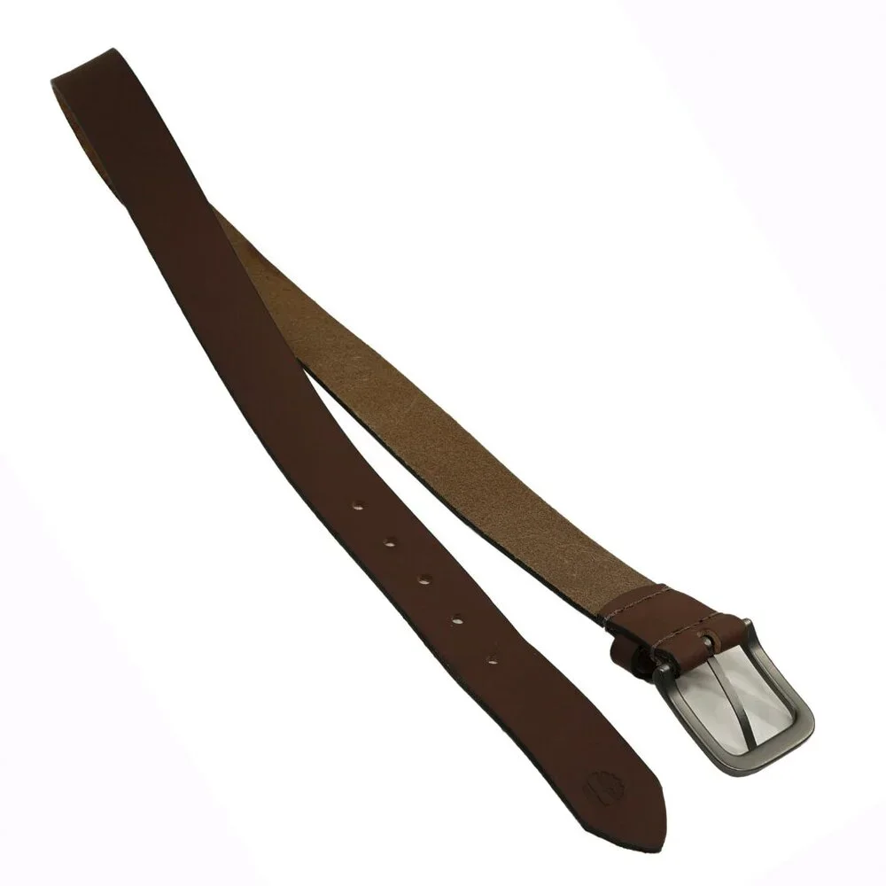 Timberland Mocha Brown Leather Belt Gunmetal Minimalist Western Office Wear Belt